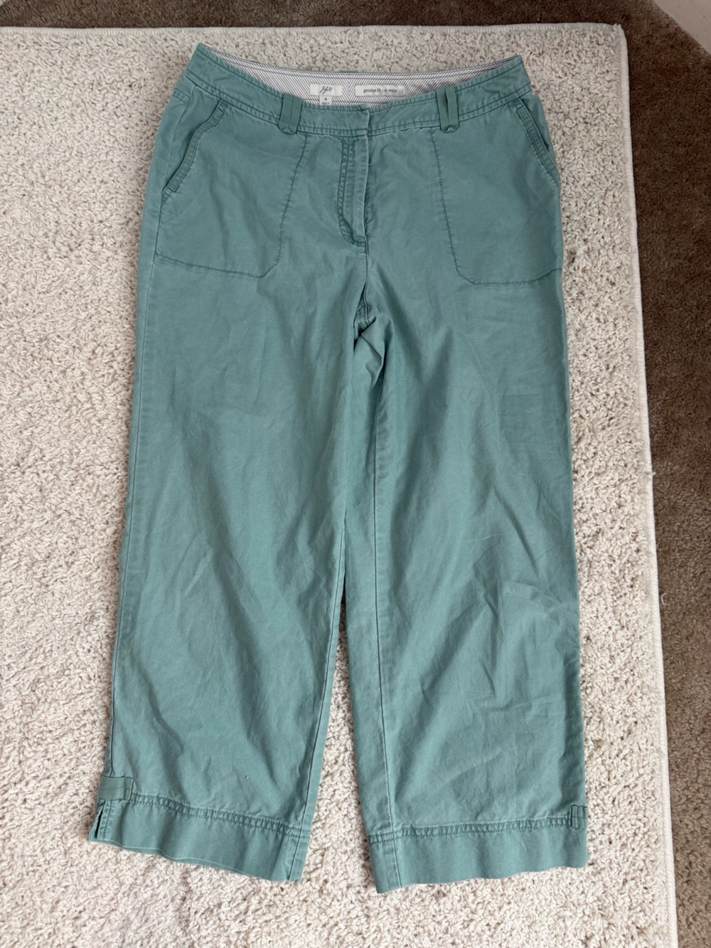 J Jill light sage cropped wide leg women’s summer pants 100% cotton relaxed fit